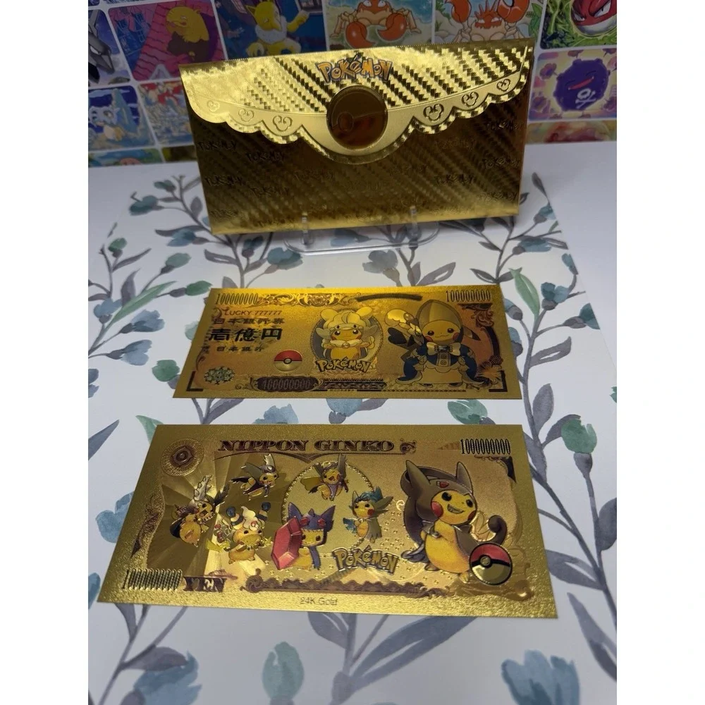 24k‎ gold foil plated Pokemon Collectible Banknote Bill - Pikachu Lot Of 2